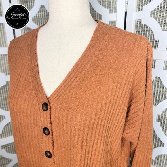 Natural Reflections Rust Basket Weave Raglan Sleeve Lightweight Sweater Size M - Picture 2 of 9
